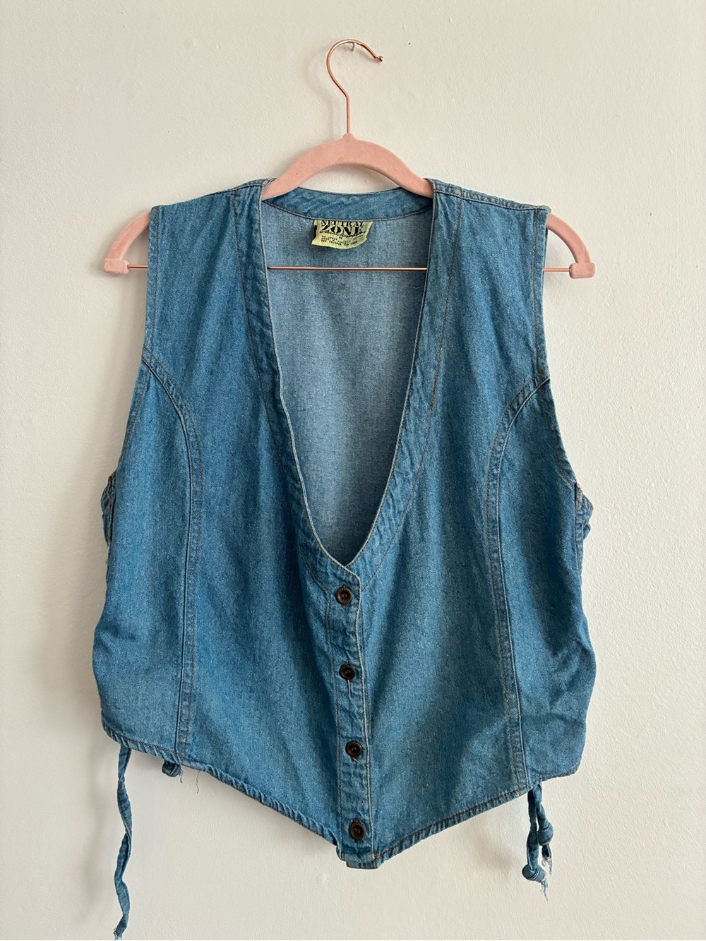 90s Y2K Lace-up side Blue Denim Button-Front Vest